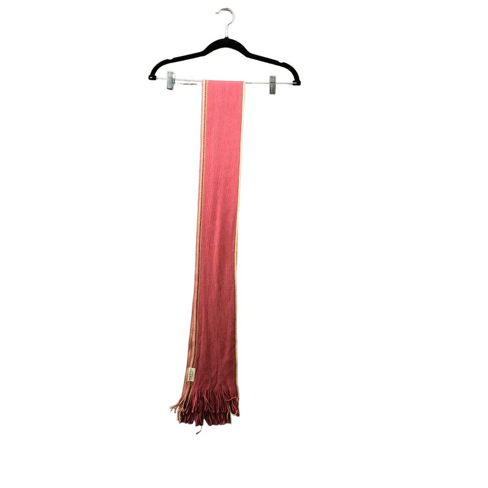 V. Fraas Germany 100% Bamboo Fringe Rectangle Scarf Pink Raspberry Stripe Womens